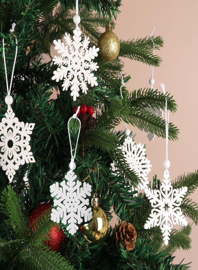 PPRAFDD 16 PCS White Wooden Snowflakes Ornaments 8 Styles 3-inch Christmas Wood Snowflake for Crafts Hanging Decorations with Twine for Winter Home Tree Garland Christmas Decoration - Image 2
